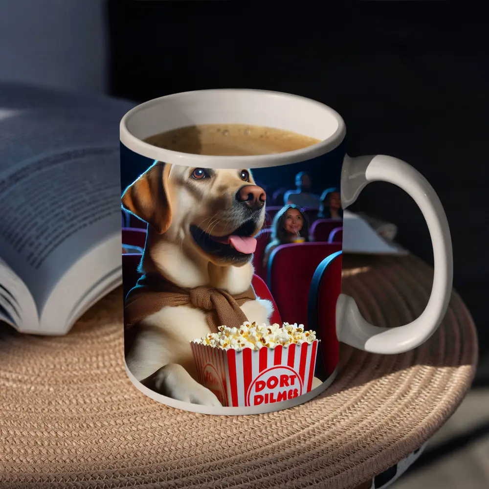 Labrador Retriever Watching Movie With Popcorn – Mugs
