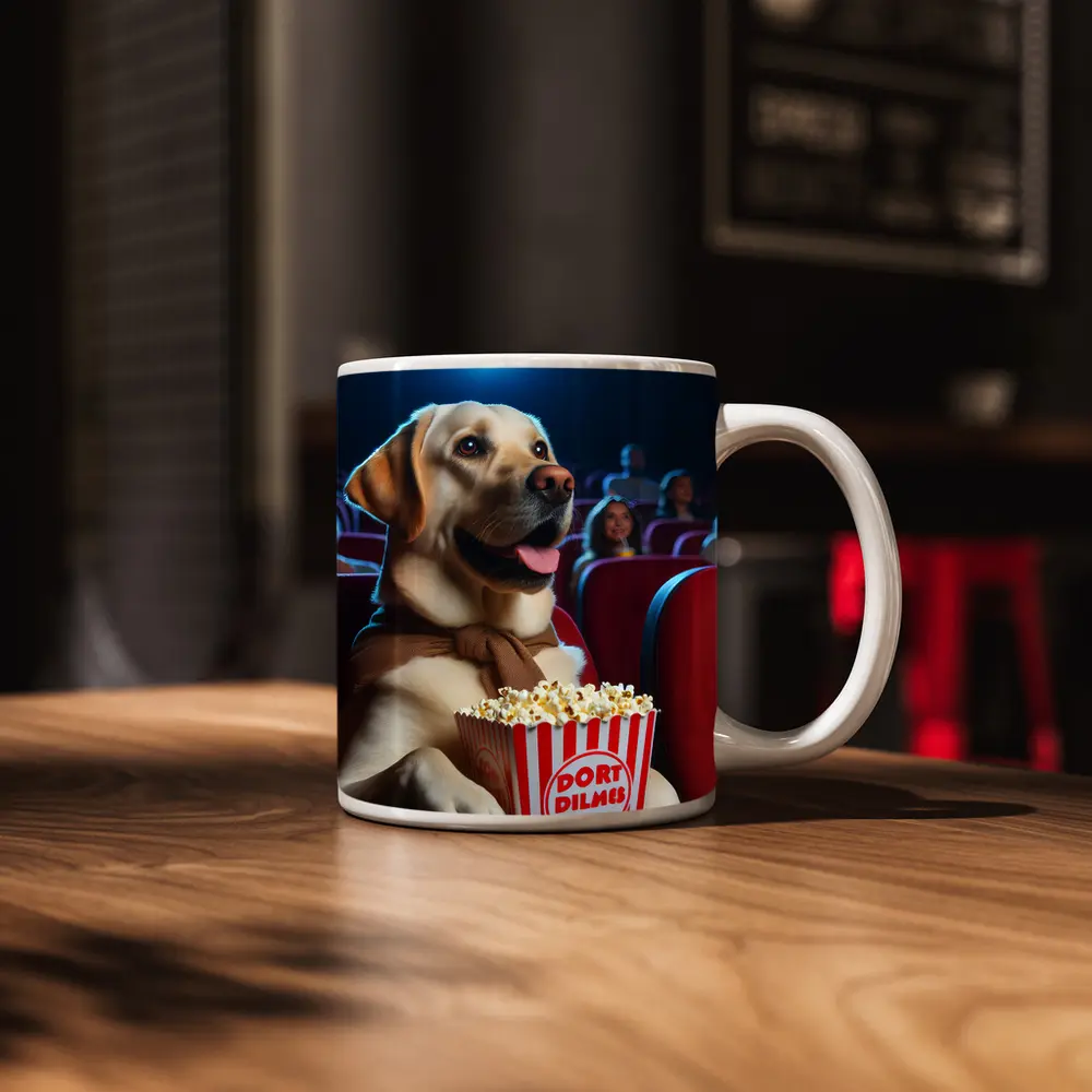 Labrador Retriever Watching Movie With Popcorn – Mugs