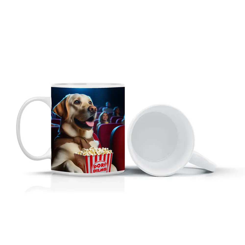 Labrador Retriever Watching Movie With Popcorn – Mugs