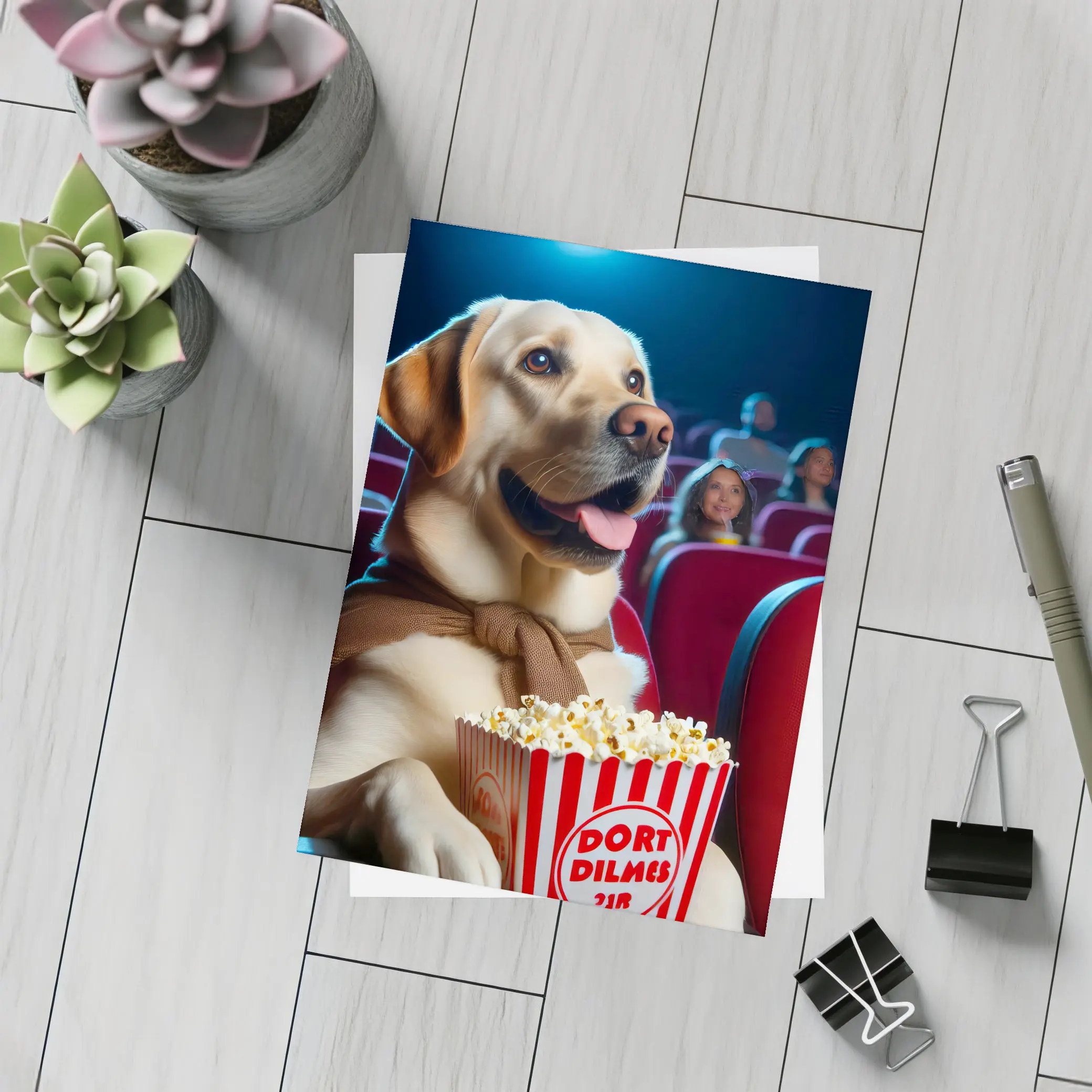 Labrador Retriever Watching Movie With Popcorn – Postcards
