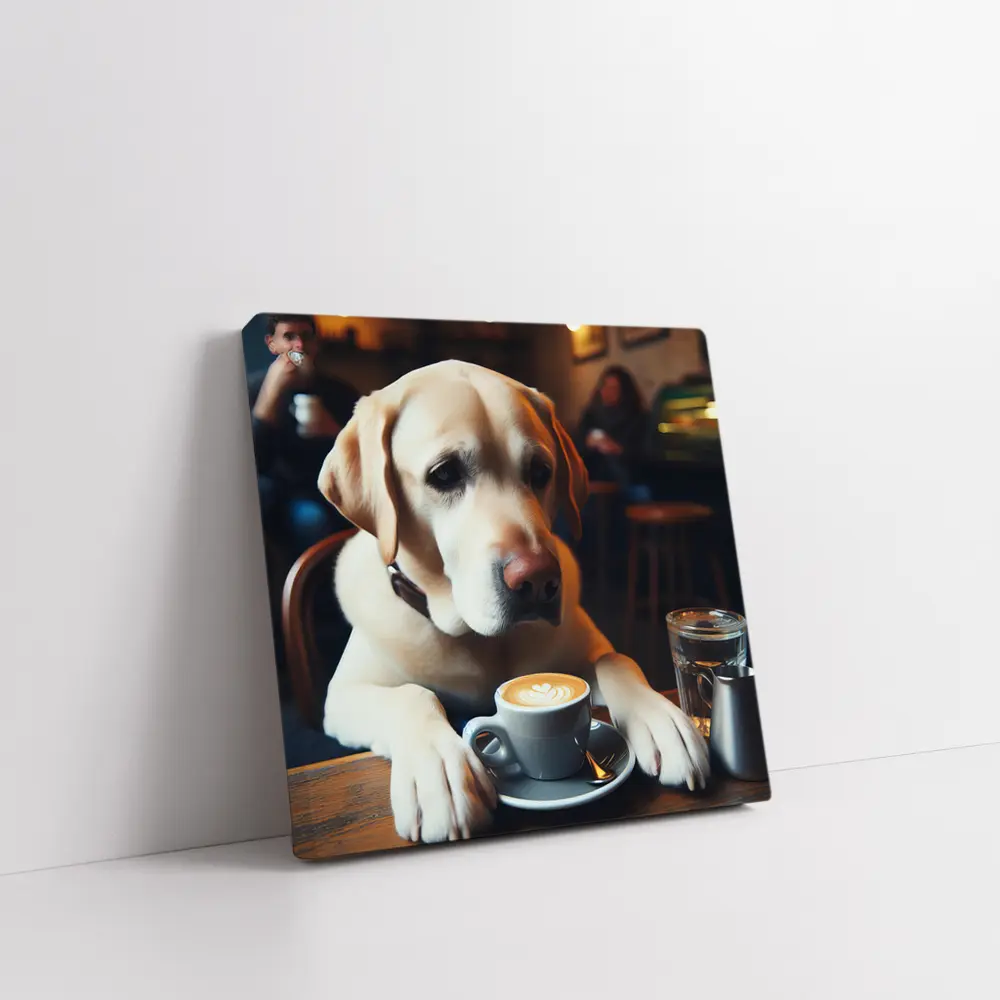 Yellow Labrador Retriever Sitting Cafe Coffee – Wall Art