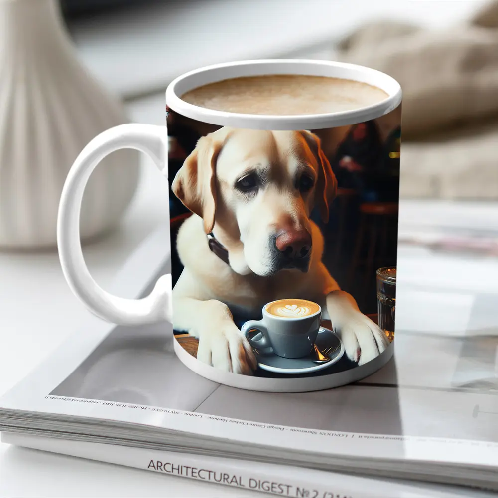 Yellow Labrador Retriever Sitting Cafe Coffee – Mugs