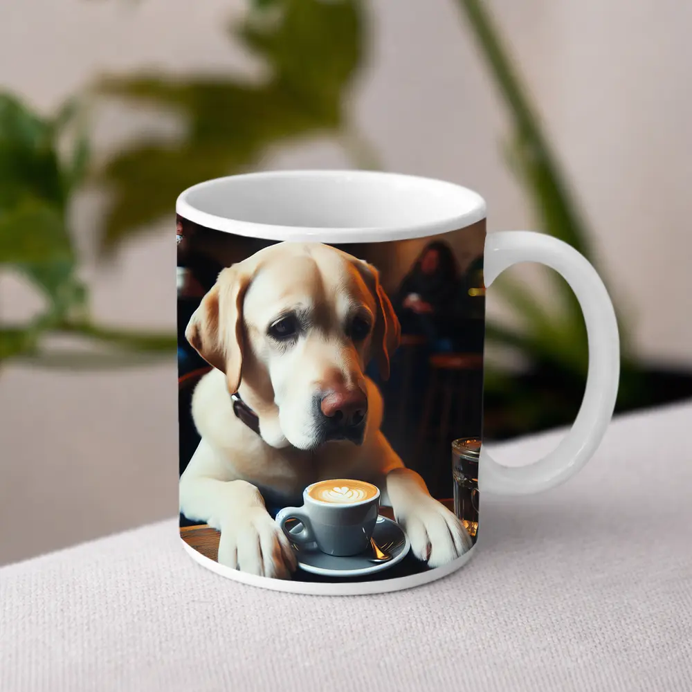Yellow Labrador Retriever Sitting Cafe Coffee – Mugs