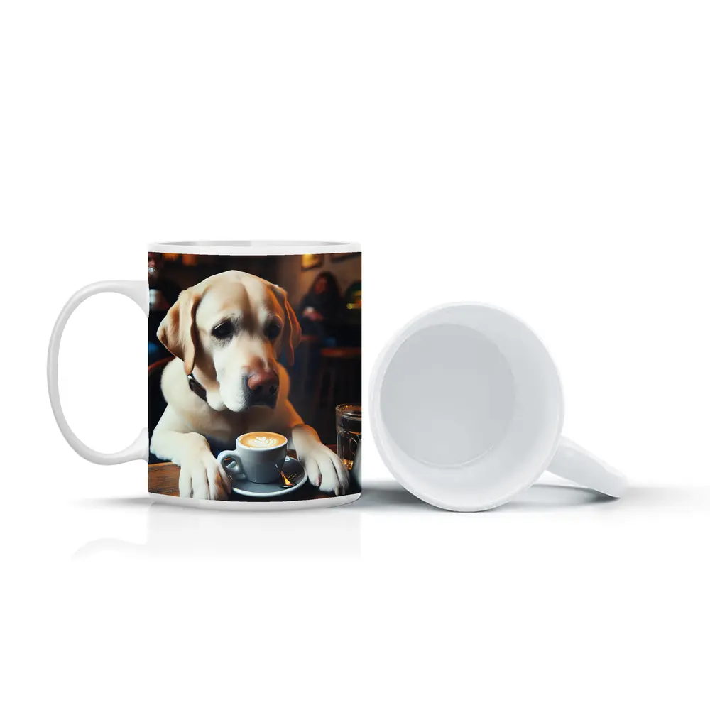 Yellow Labrador Retriever Sitting Cafe Coffee – Mugs