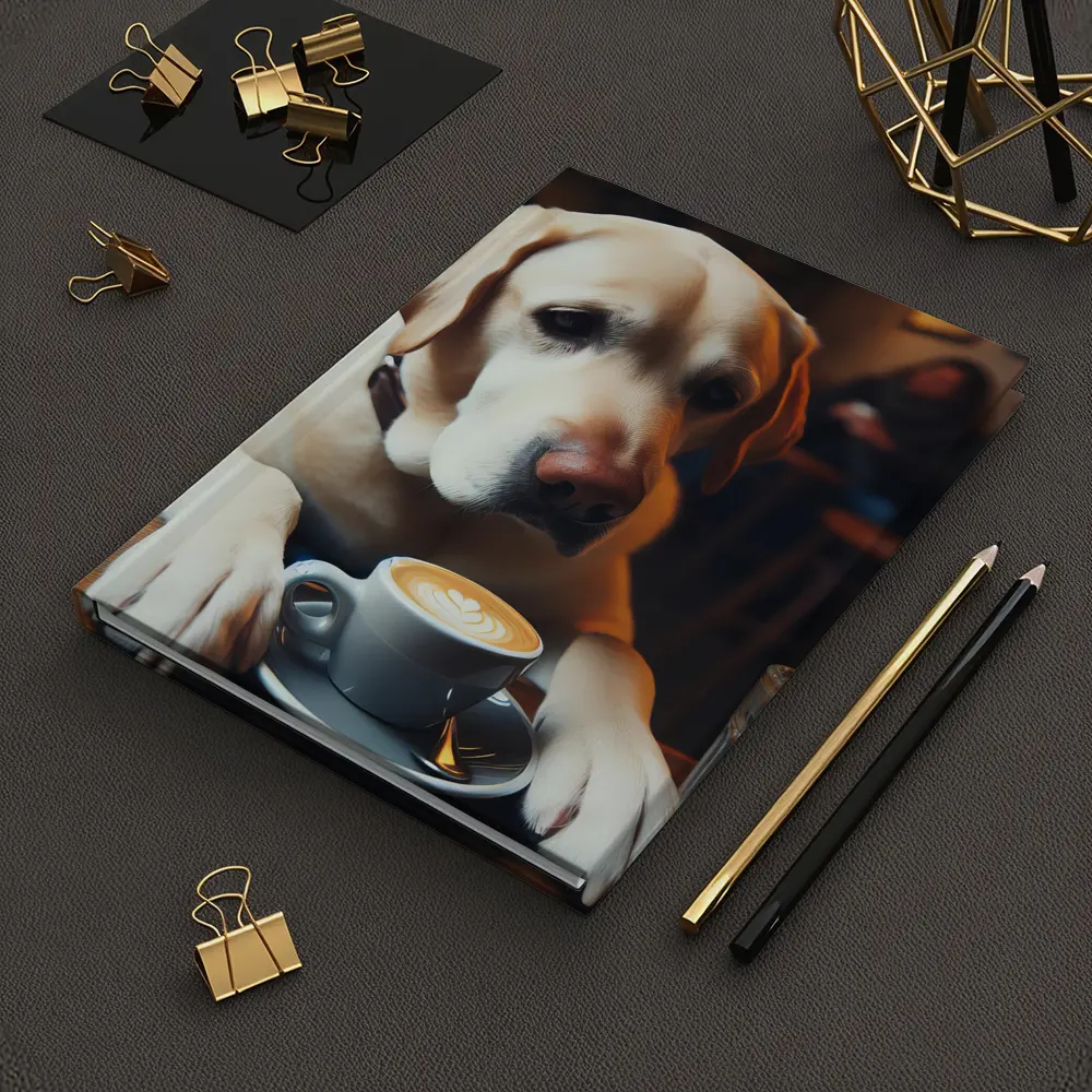 Yellow Labrador Retriever Sitting Cafe Coffee – Notebooks