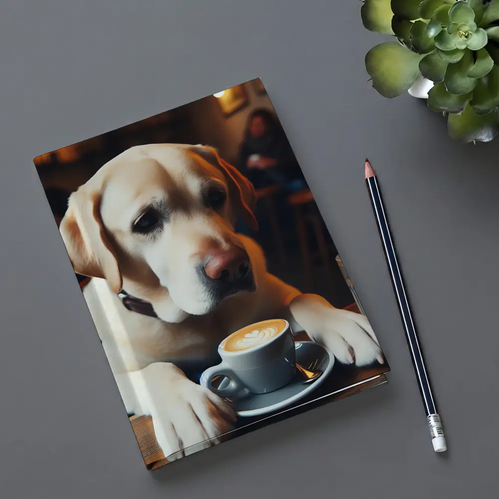 Yellow Labrador Retriever Sitting Cafe Coffee – Notebooks