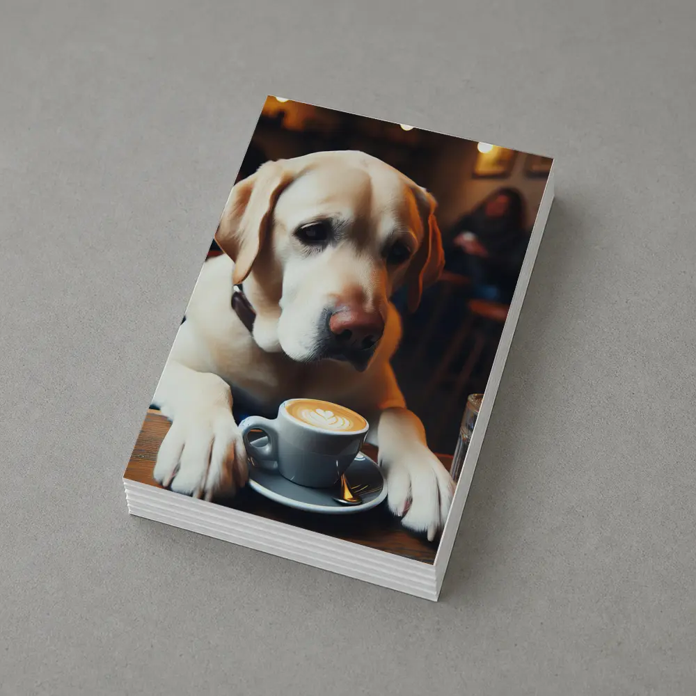 Yellow Labrador Retriever Sitting Cafe Coffee – Postcards