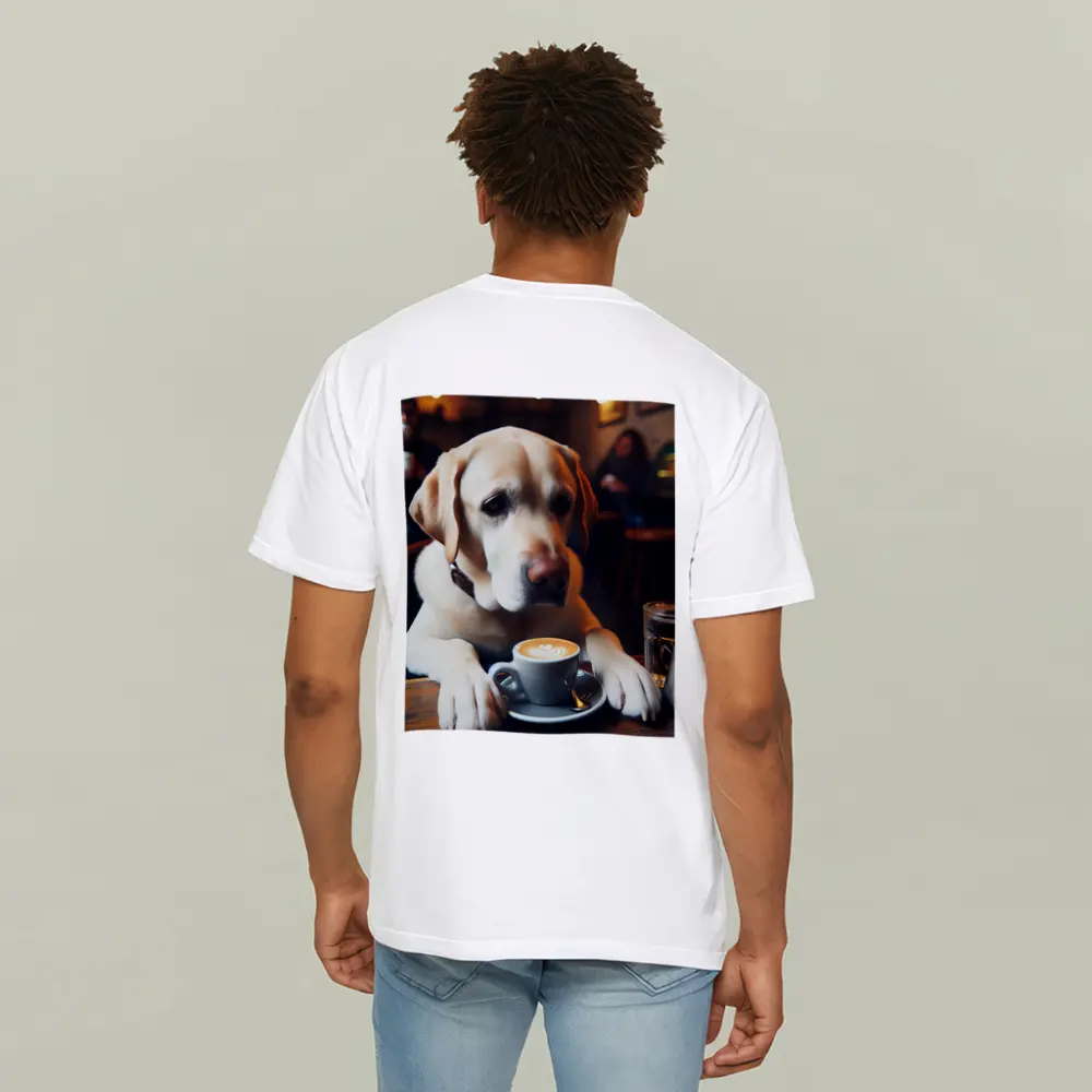 Yellow Labrador Retriever Sitting Cafe Coffee – T-Shirts