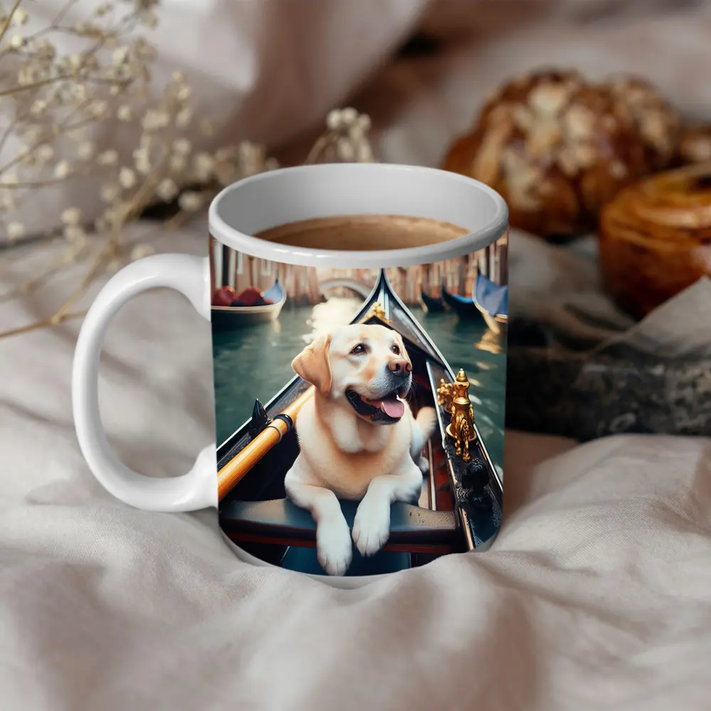 Labrador Retriever Riding Gondola Venice Canal – Mugs