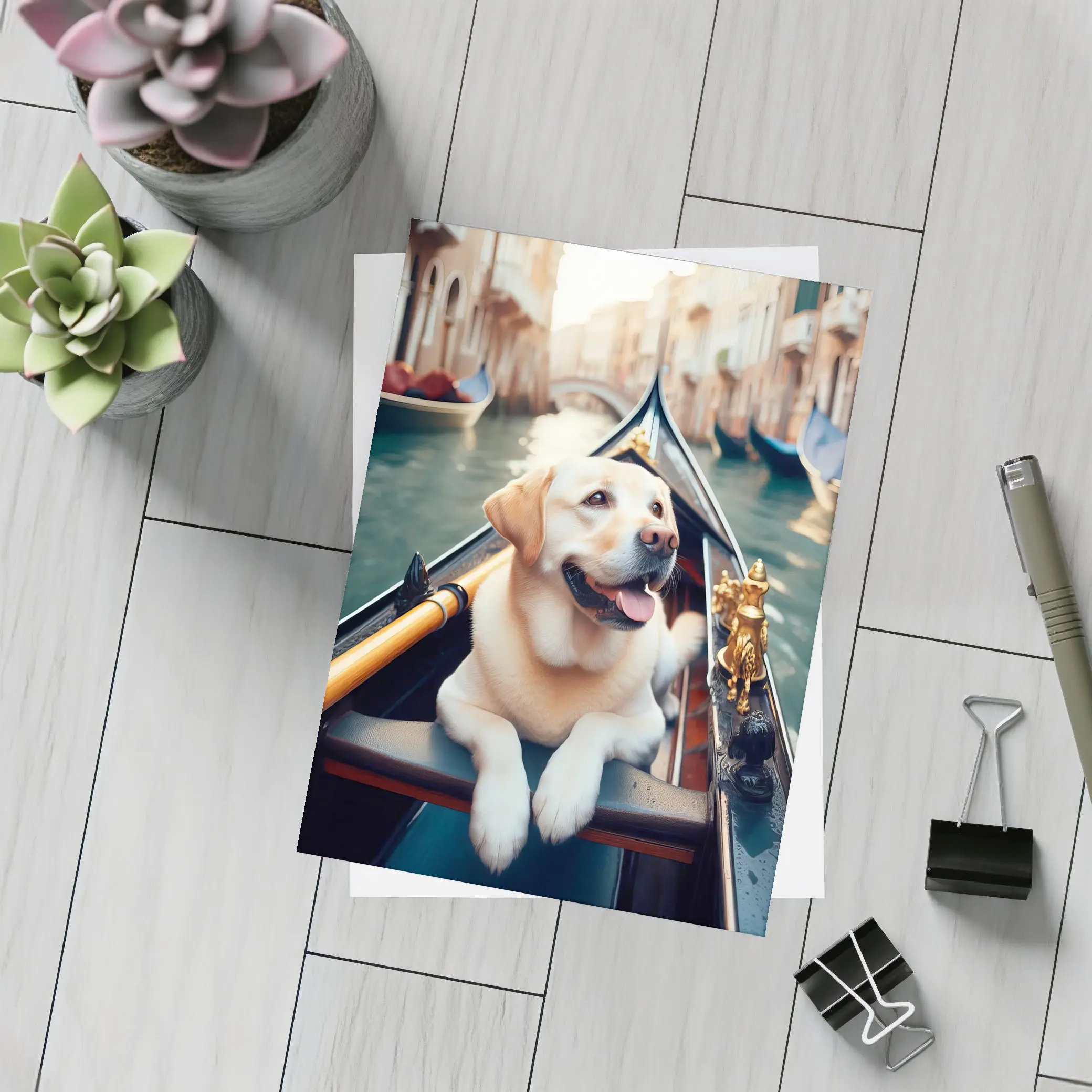 Labrador Retriever Riding Gondola Venice Canal – Postcards
