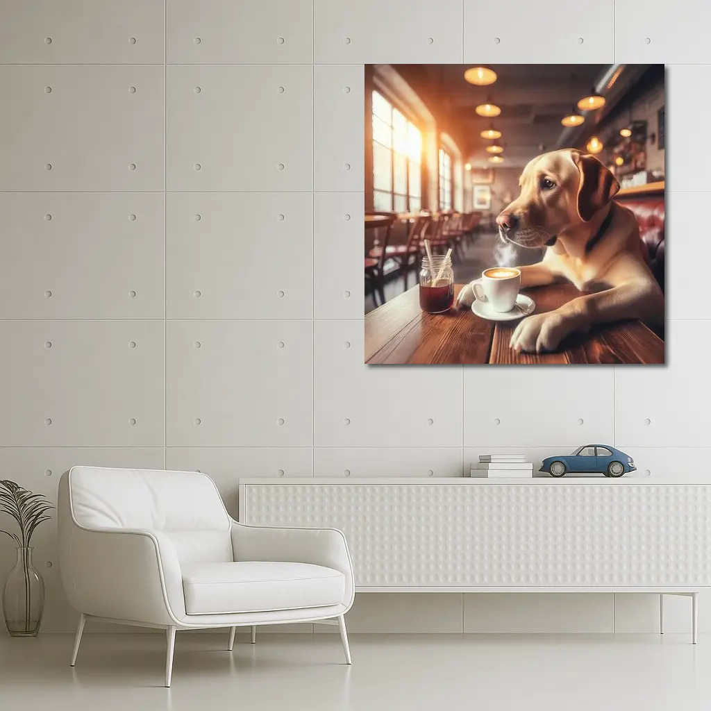 Labrador Retriever Sitting in Cozy Cafe – Wall Art