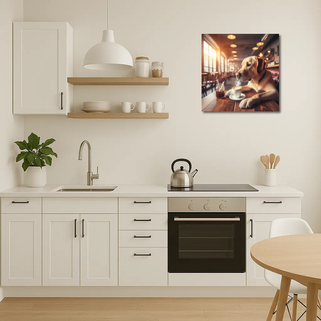 Labrador Retriever Sitting in Cozy Cafe – Wall Art