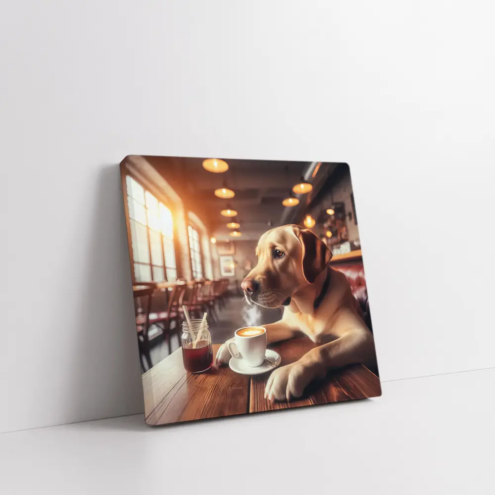 Labrador Retriever Sitting in Cozy Cafe – Wall Art