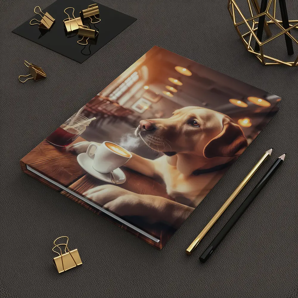 Labrador Retriever Sitting in Cozy Cafe – Notebooks