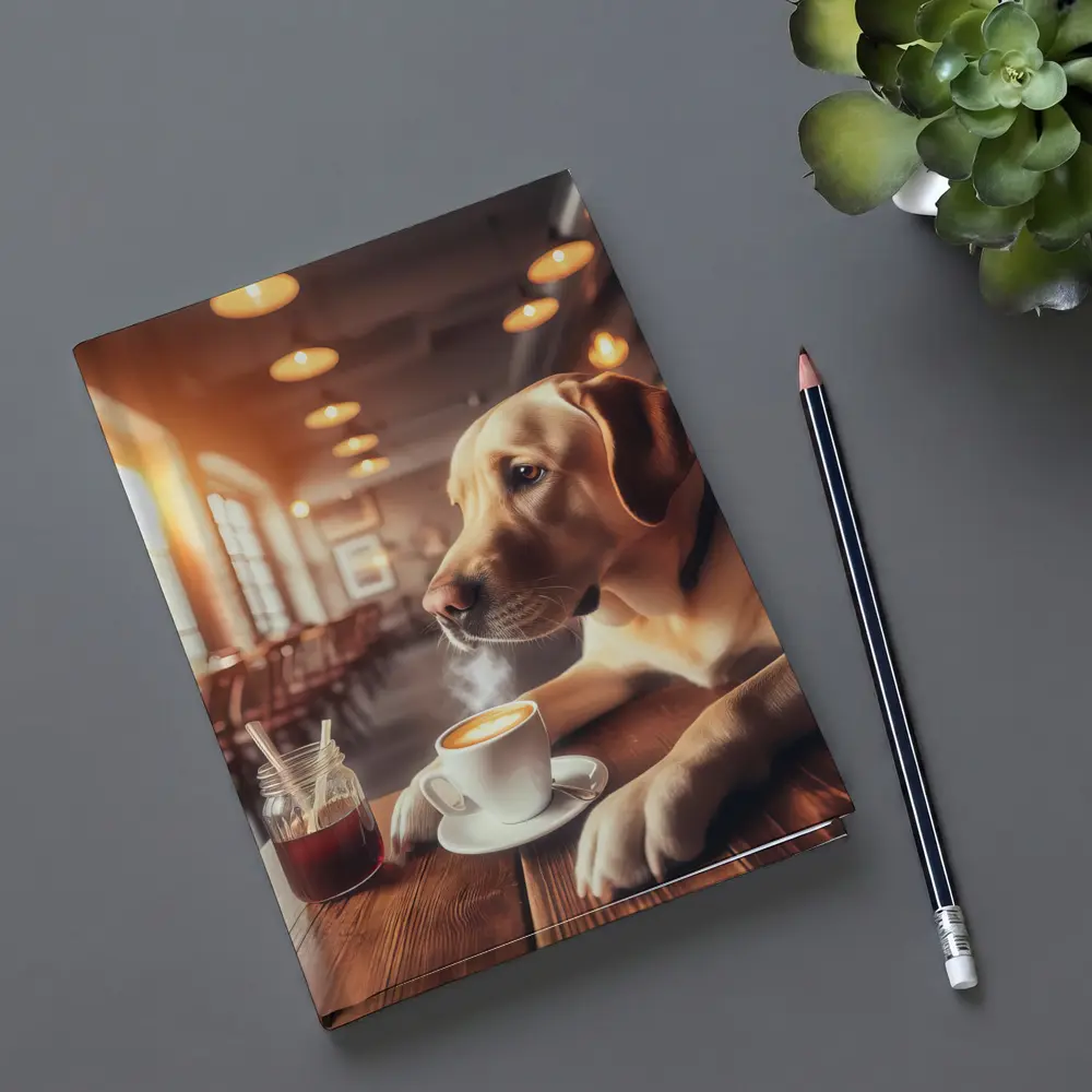 Labrador Retriever Sitting in Cozy Cafe – Notebooks
