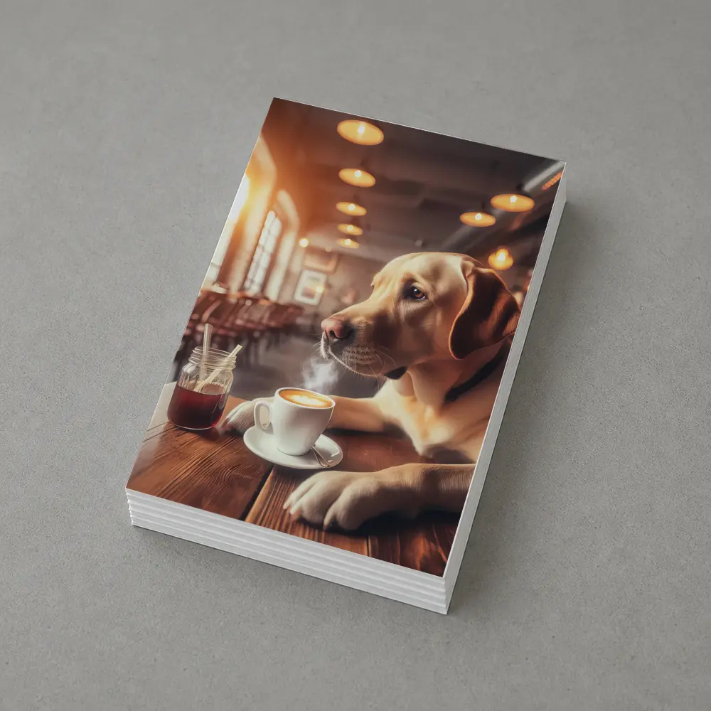 Labrador Retriever Sitting in Cozy Cafe – Postcards
