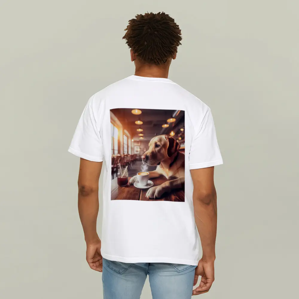 Labrador Retriever Sitting in Cozy Cafe – T-Shirts