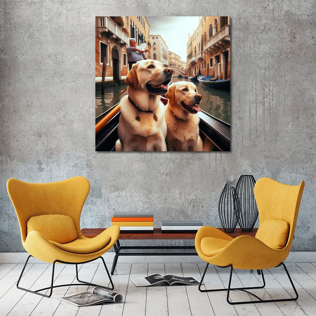 Labrador Retrievers Riding Gondola Venice Canal – Wall Art