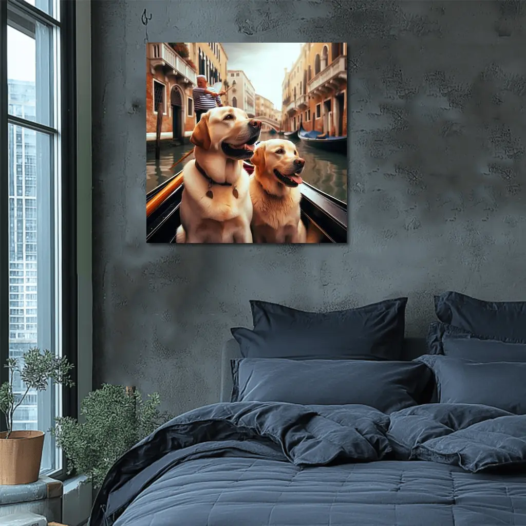 Labrador Retrievers Riding Gondola Venice Canal – Wall Art
