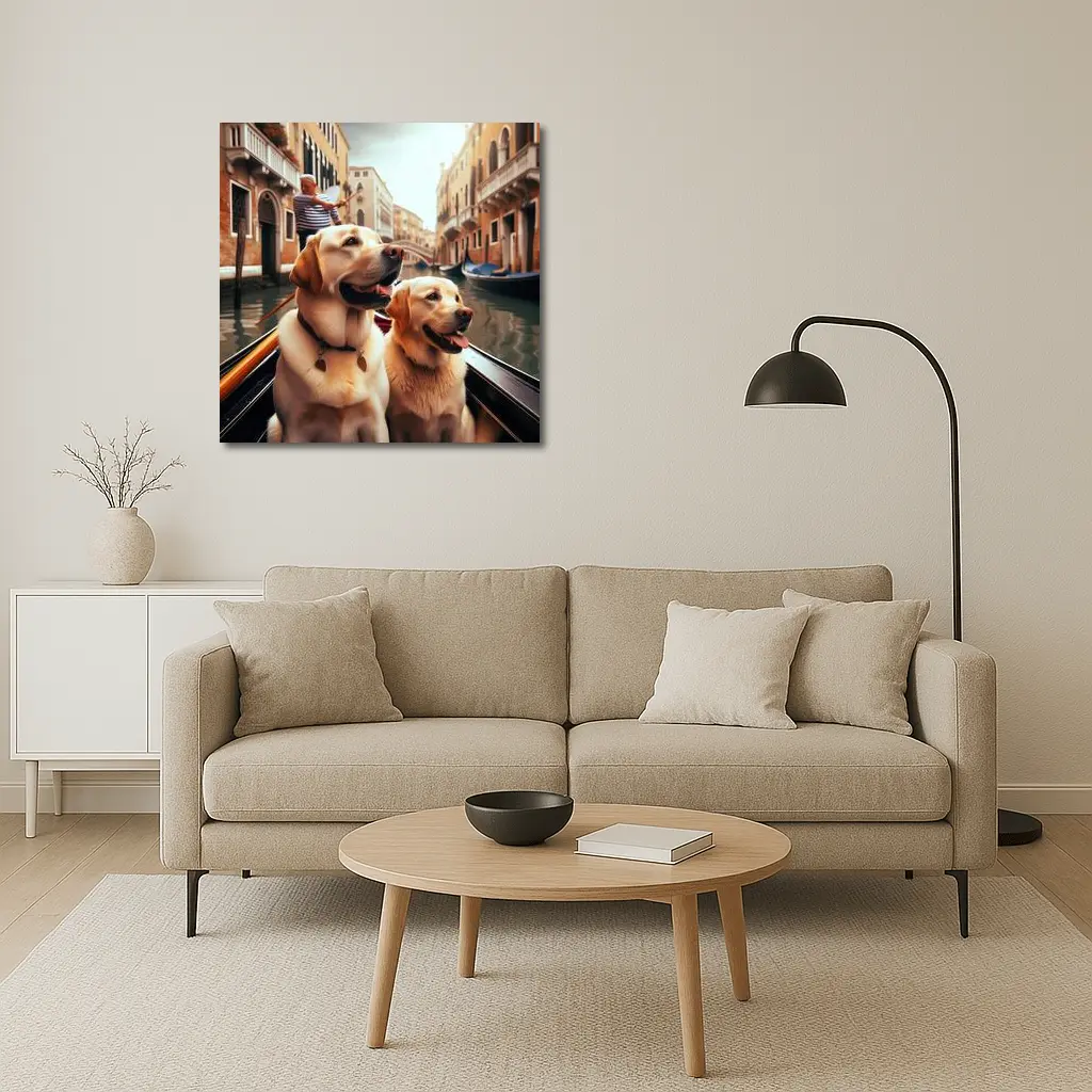 Labrador Retrievers Riding Gondola Venice Canal – Wall Art