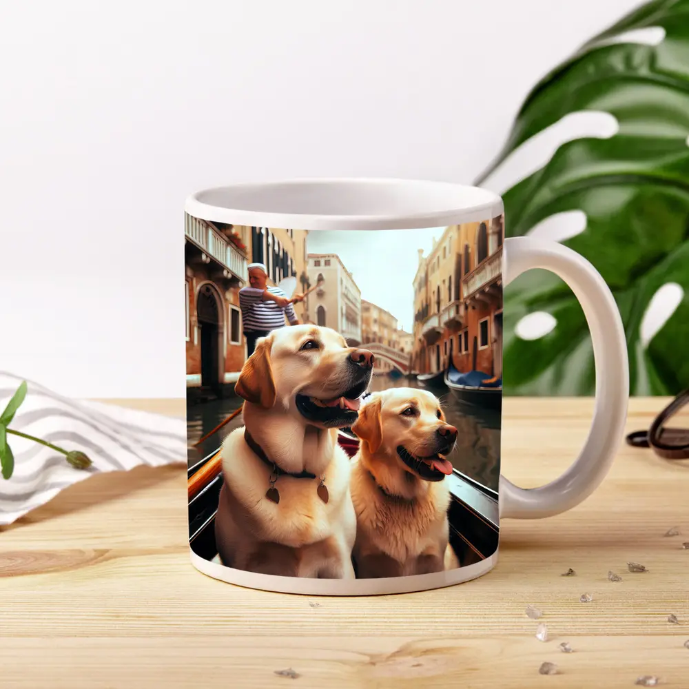 Labrador Retrievers Riding Gondola Venice Canal – Mugs