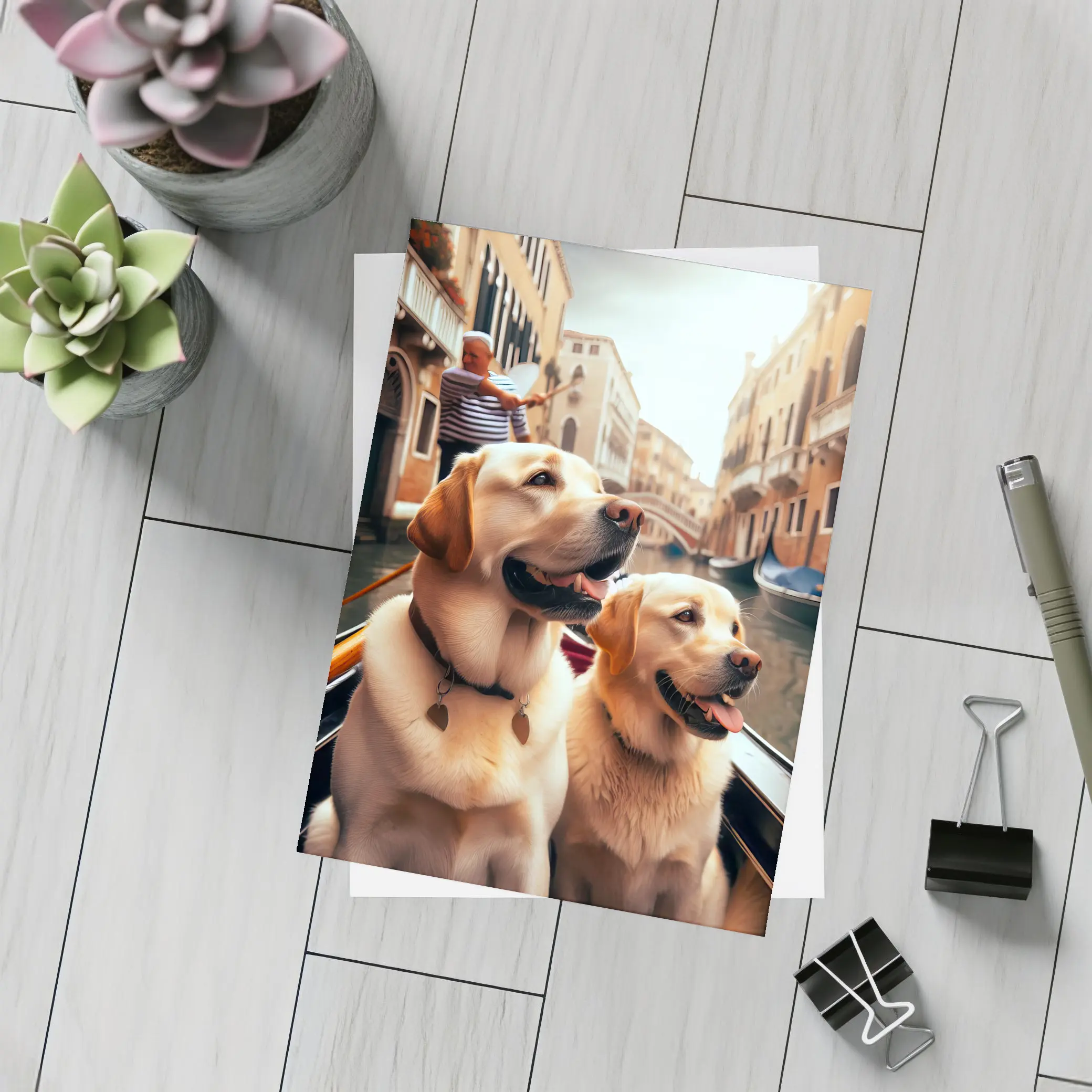 Labrador Retrievers Riding Gondola Venice Canal – Postcards
