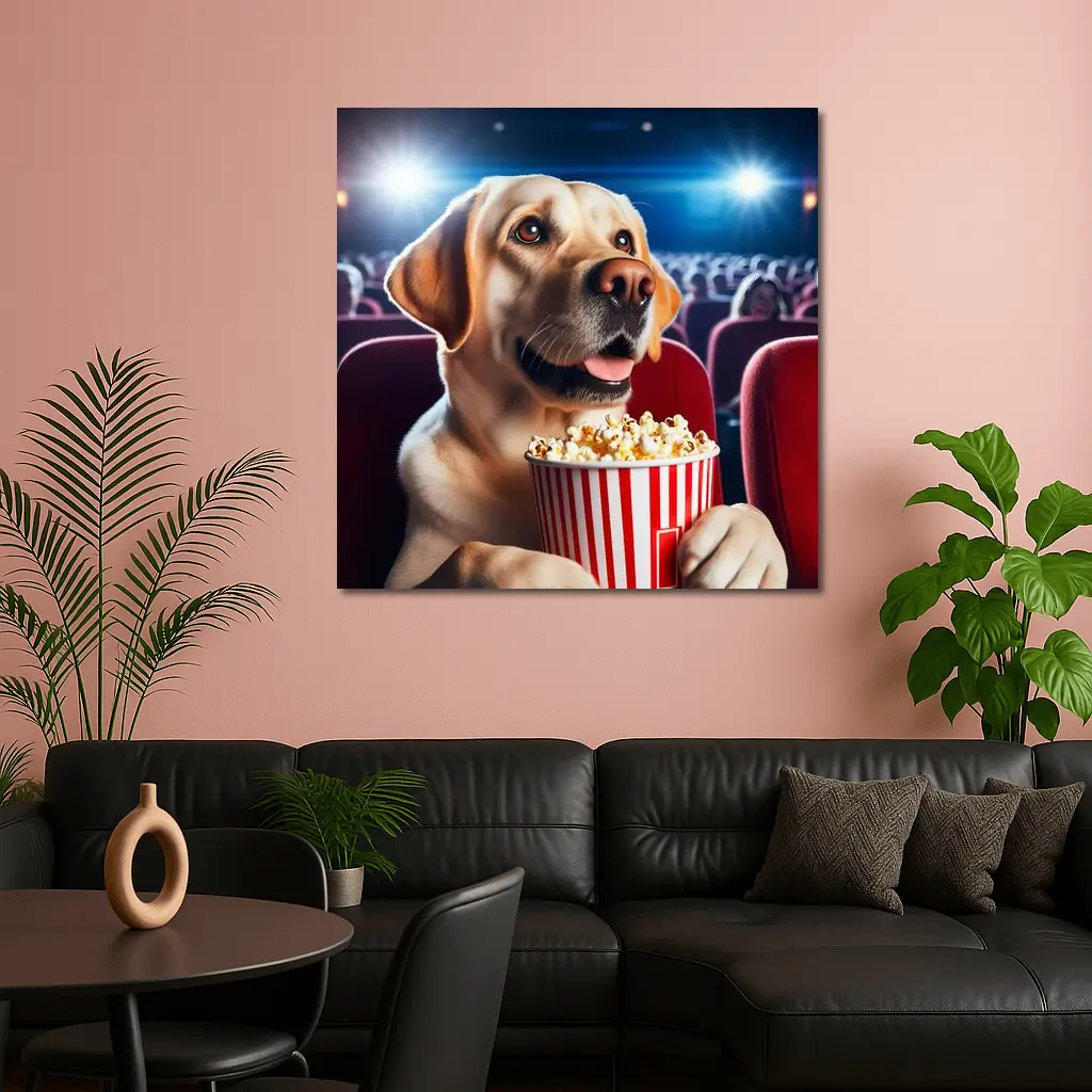 Labrador Retriever Watching Movie With Popcorn – Wall Art