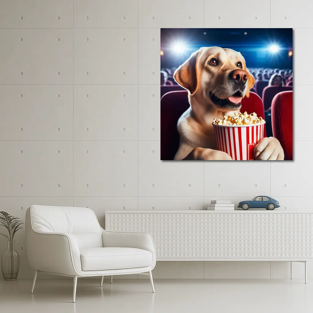 Labrador Retriever Watching Movie With Popcorn – Wall Art