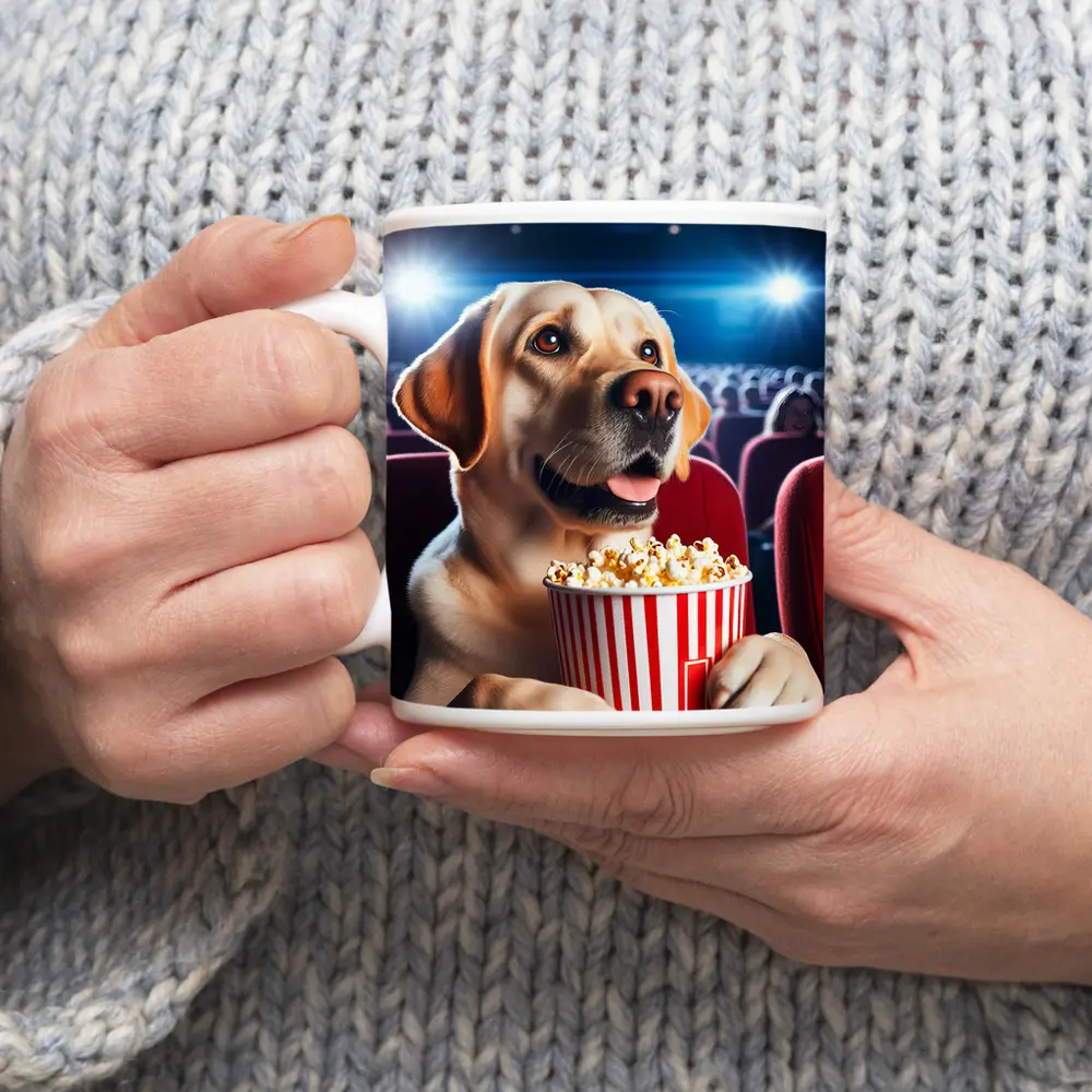 Labrador Retriever Watching Movie With Popcorn – Mugs