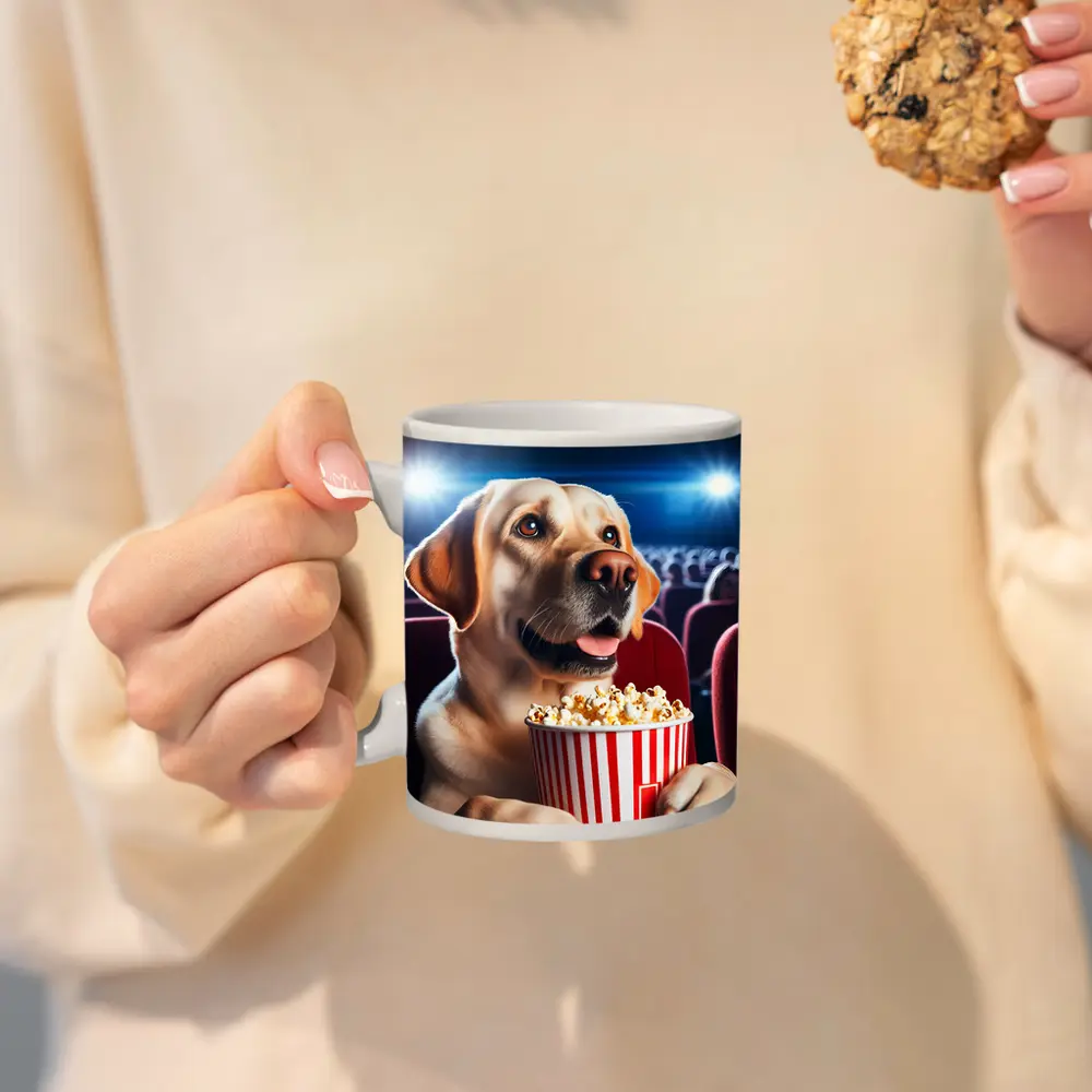 Labrador Retriever Watching Movie With Popcorn – Mugs