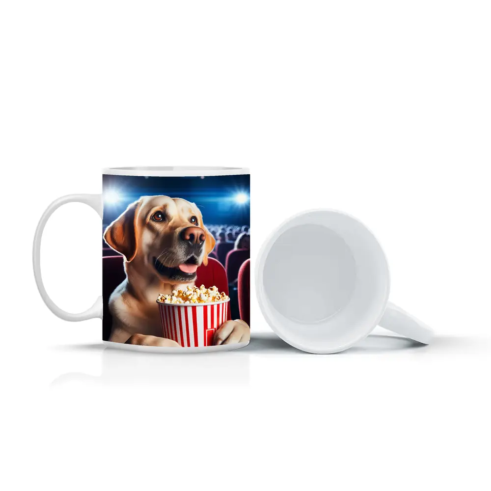 Labrador Retriever Watching Movie With Popcorn – Mugs
