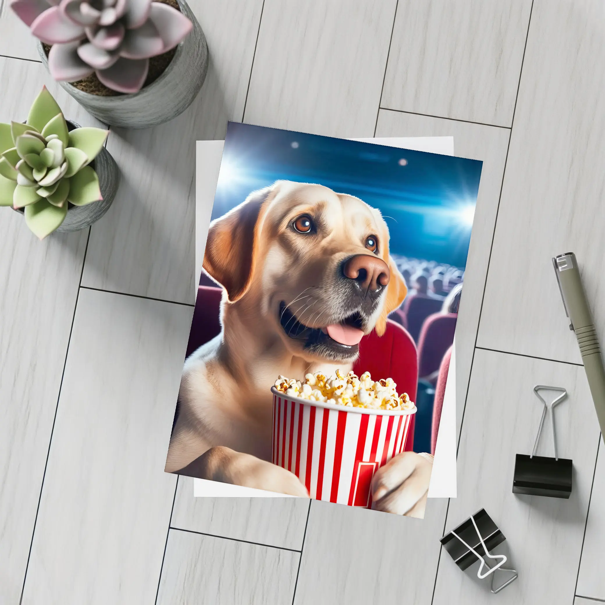 Labrador Retriever Watching Movie With Popcorn – Postcards