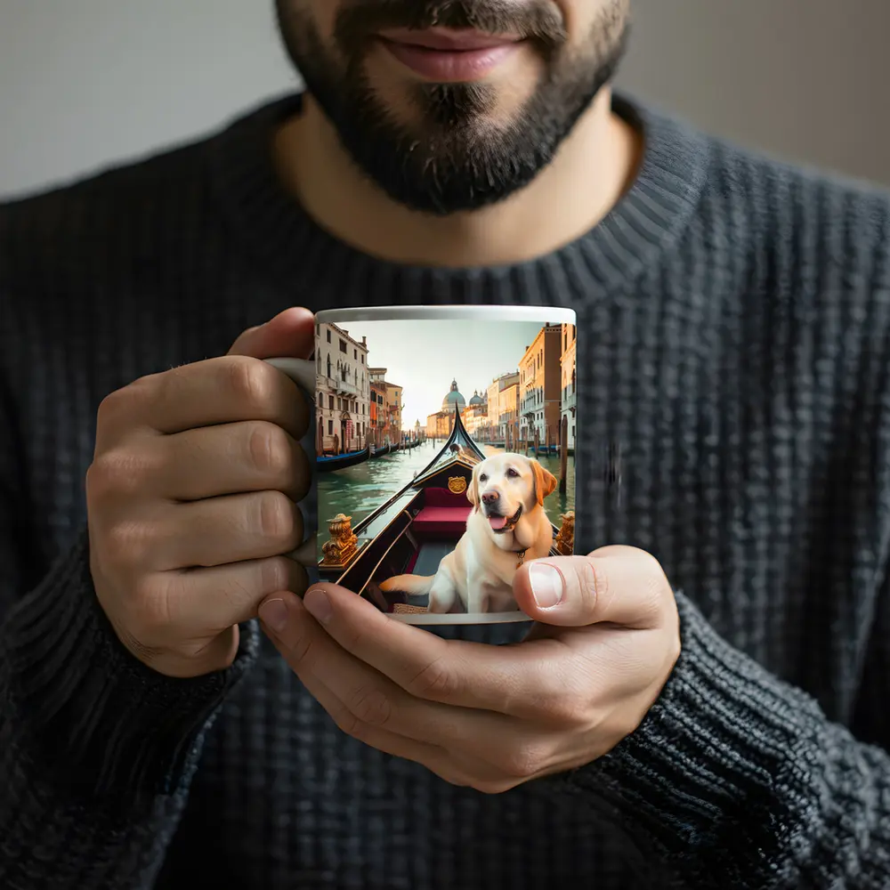 Labrador Retriever Riding Gondola Venice Canal – Mugs