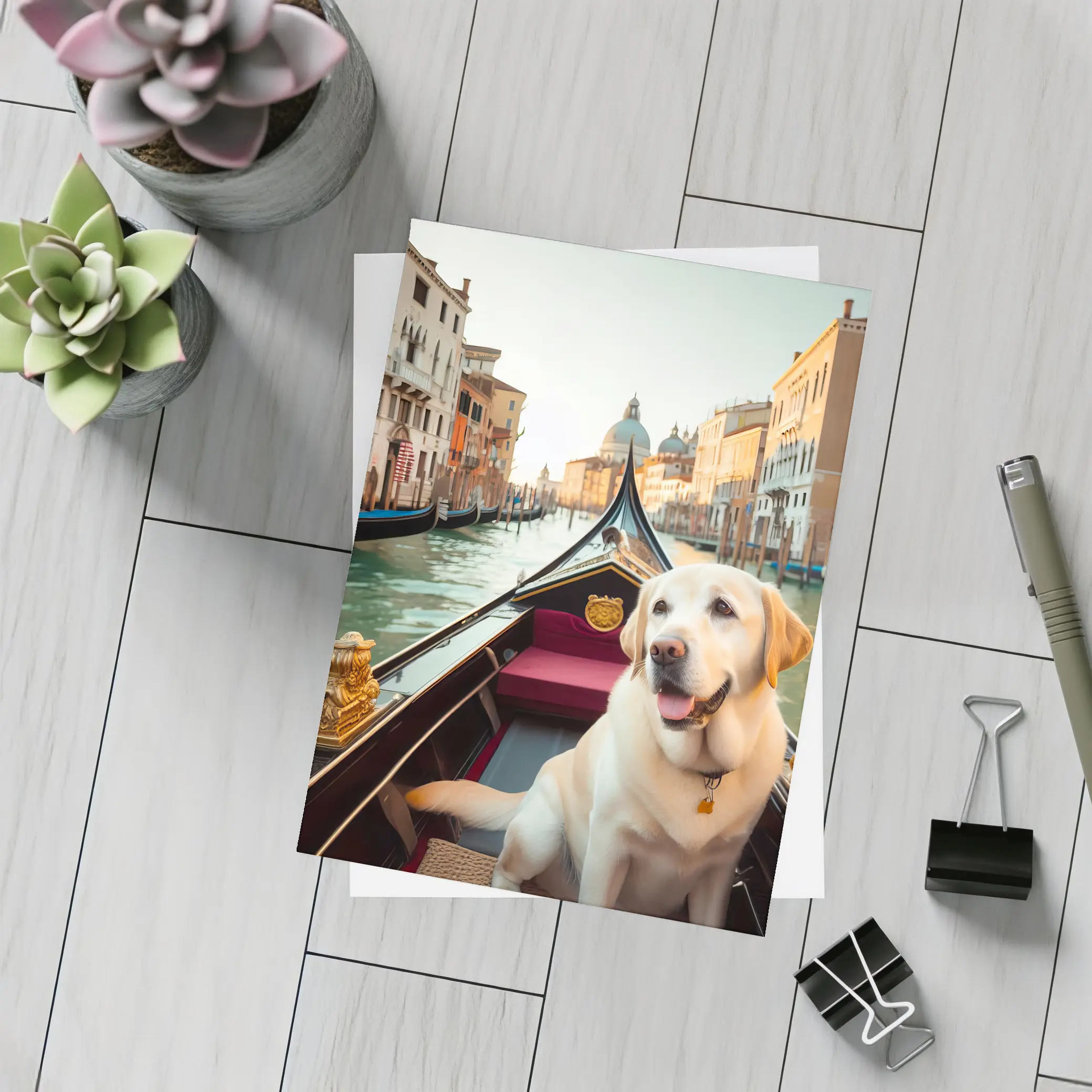 Labrador Retriever Riding Gondola Venice Canal – Postcards