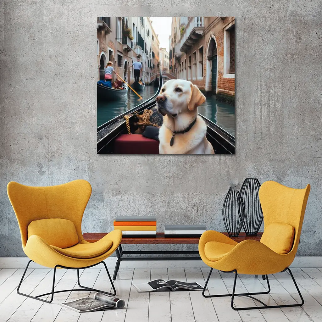 Labrador Retriever Riding Gondola Venice Canal – Wall Art
