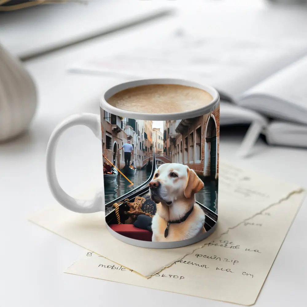 Labrador Retriever Riding Gondola Venice Canal – Mugs