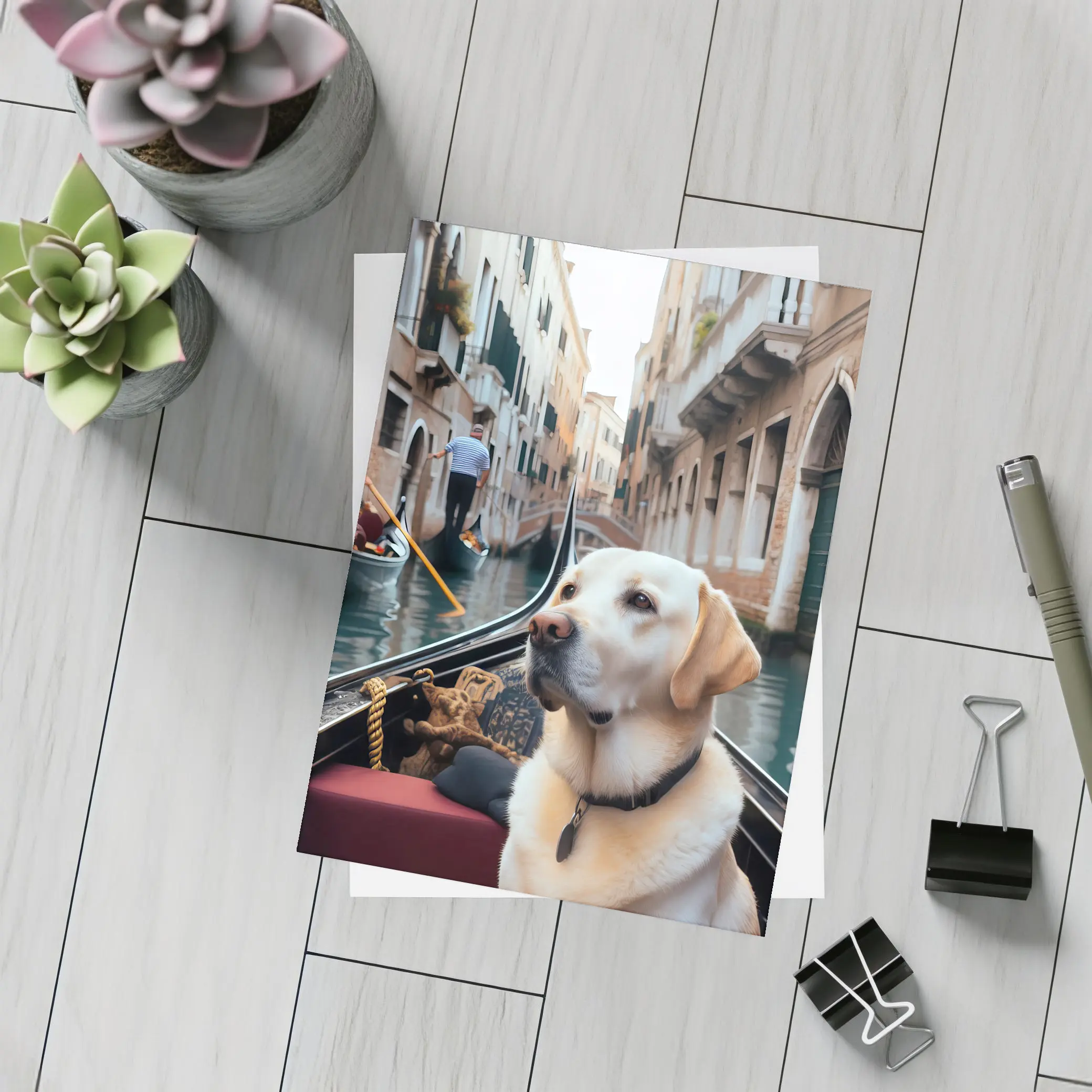 Labrador Retriever Riding Gondola Venice Canal – Postcards