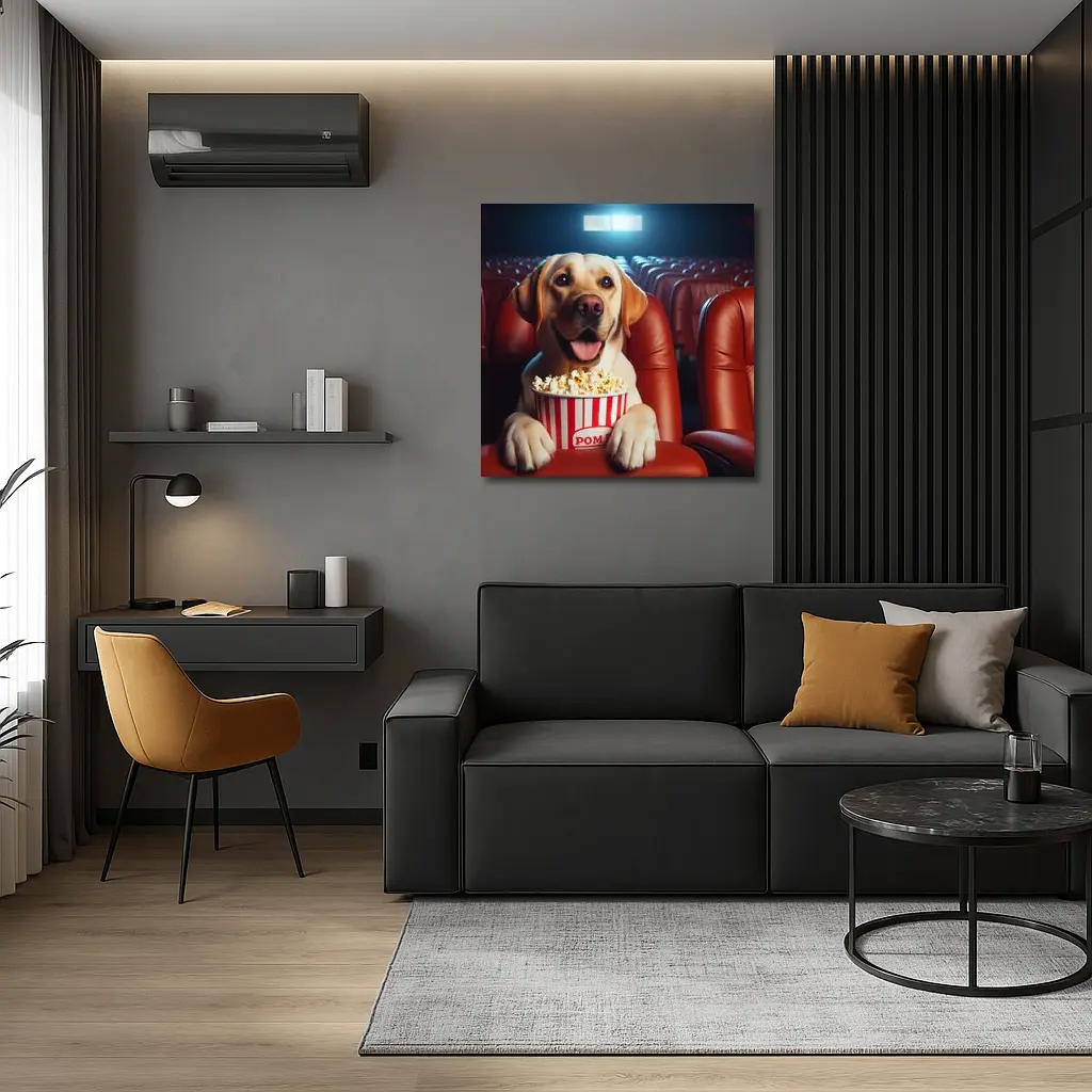 Labrador Retriever Watching Movie With Popcorn – Wall Art