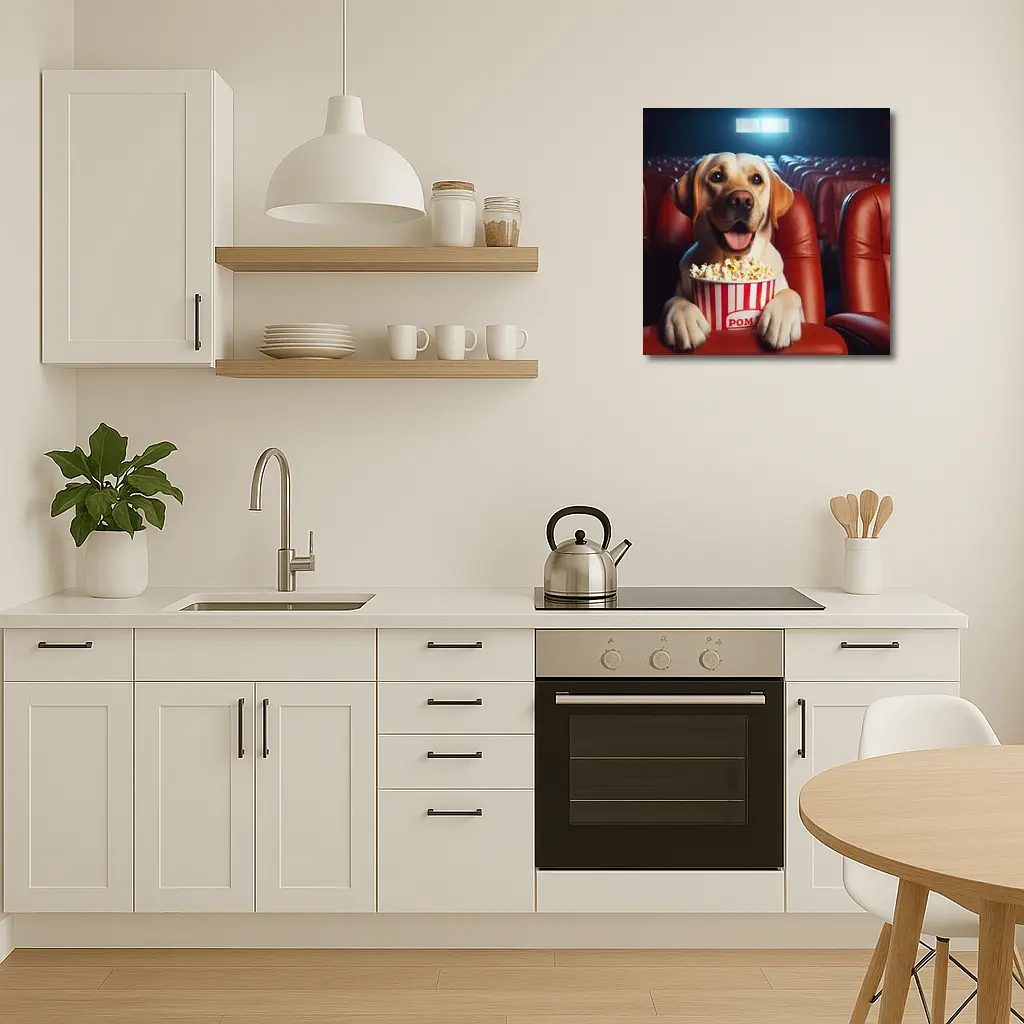 Labrador Retriever Watching Movie With Popcorn – Wall Art