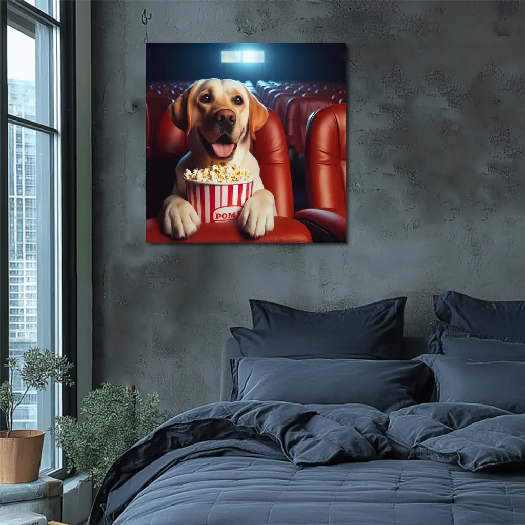 Labrador Retriever Watching Movie With Popcorn – Wall Art