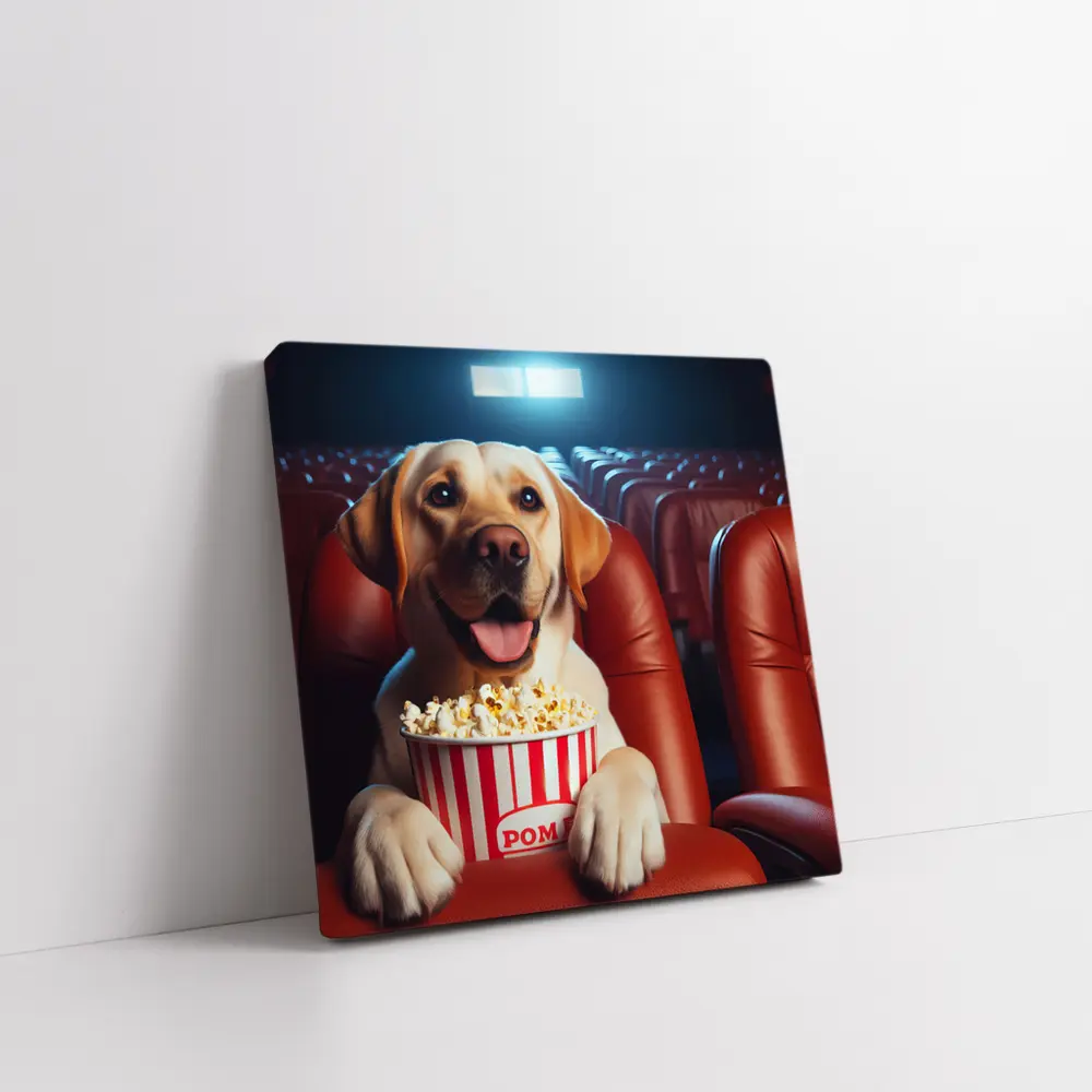 Labrador Retriever Watching Movie With Popcorn – Wall Art