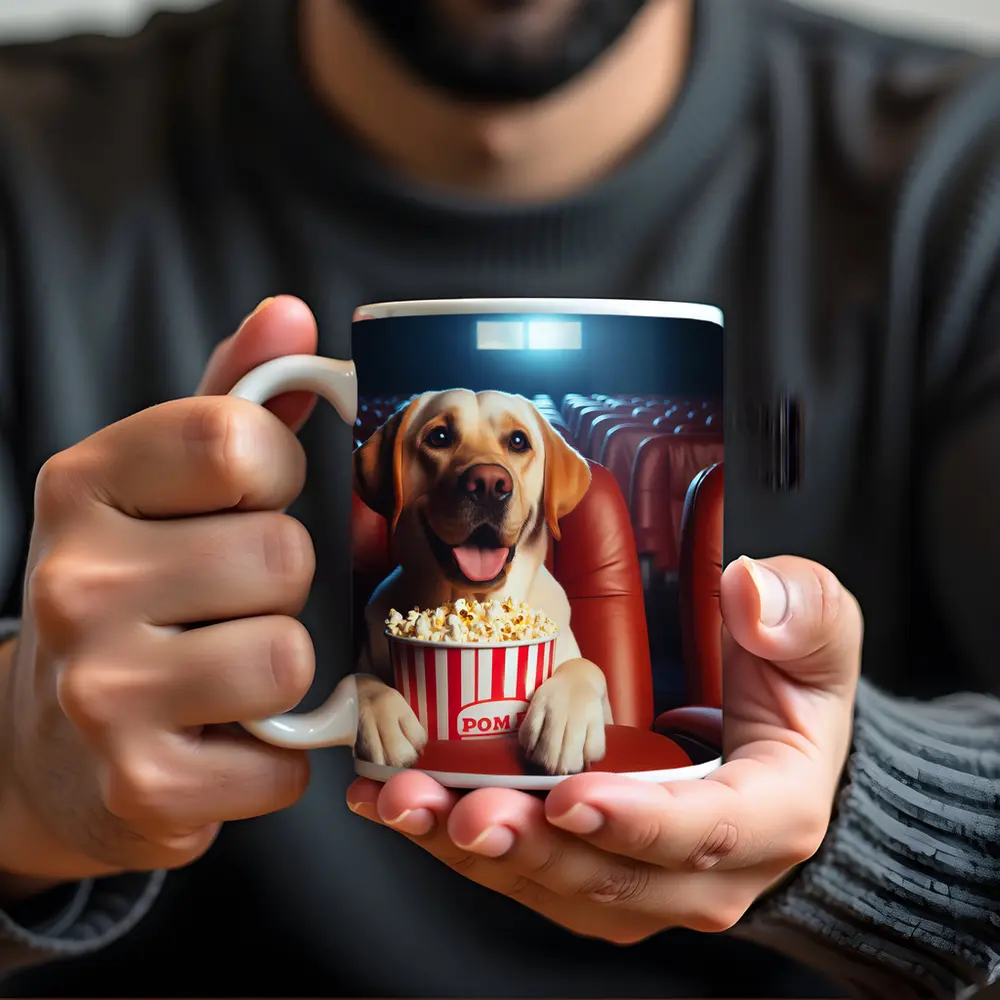 Labrador Retriever Watching Movie With Popcorn – Mugs
