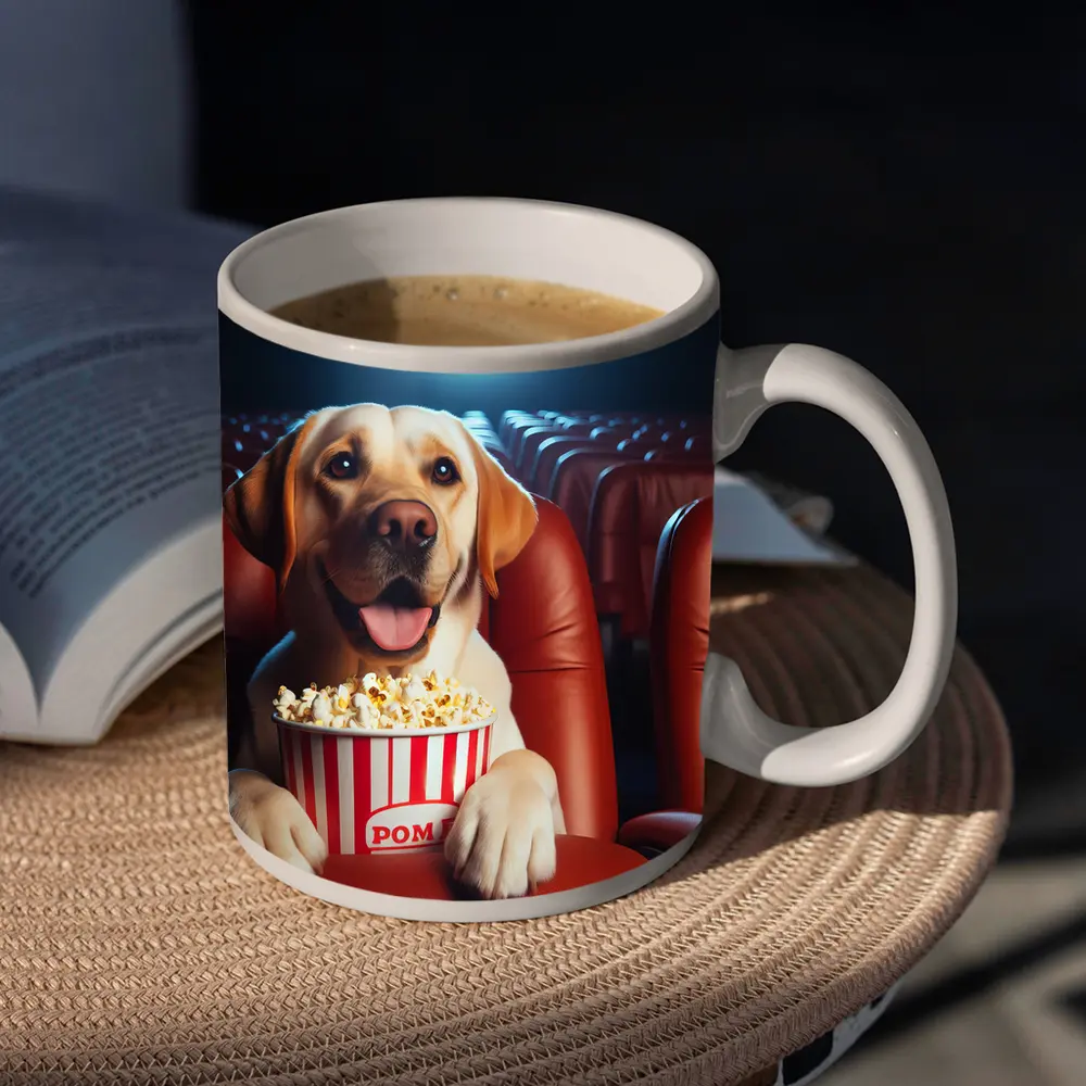 Labrador Retriever Watching Movie With Popcorn – Mugs
