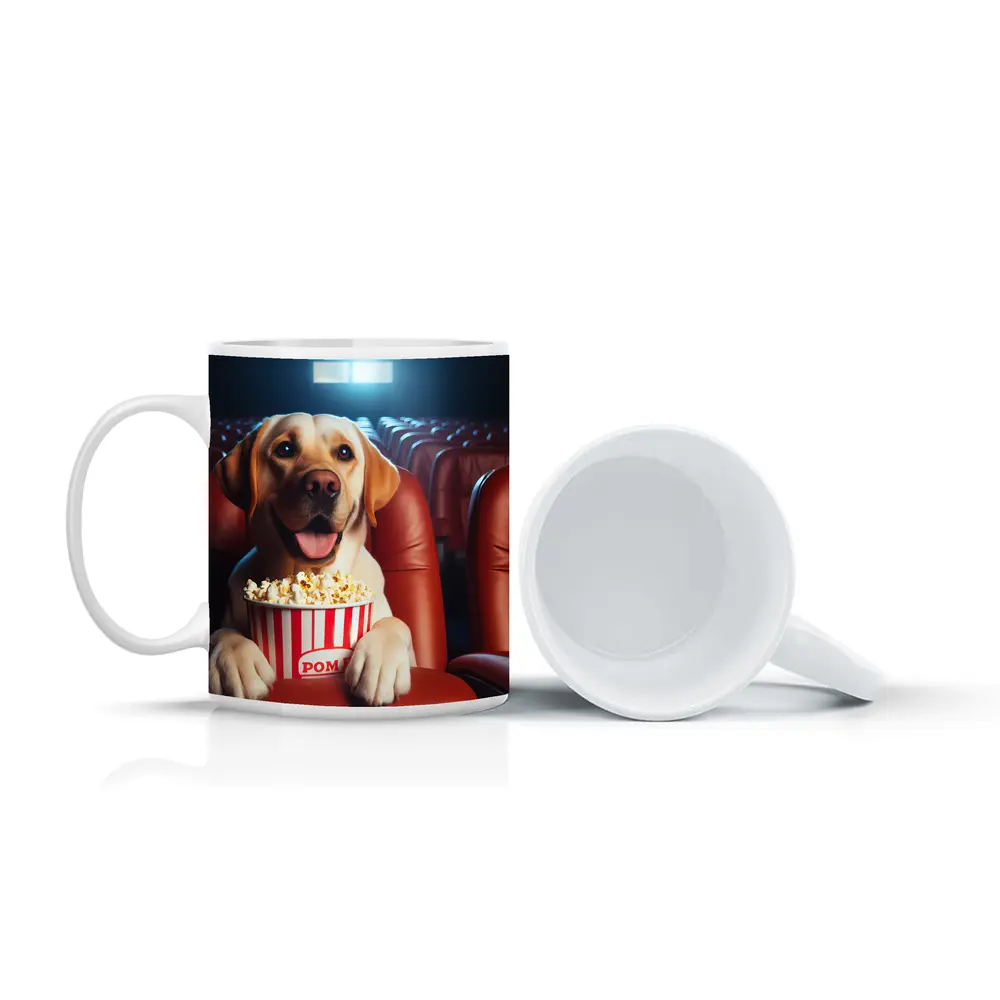 Labrador Retriever Watching Movie With Popcorn – Mugs