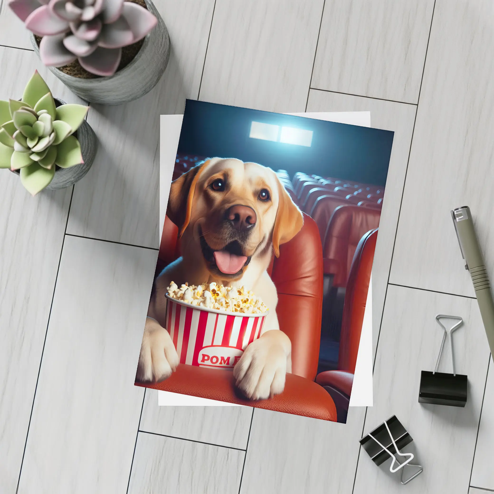 Labrador Retriever Watching Movie With Popcorn – Postcards
