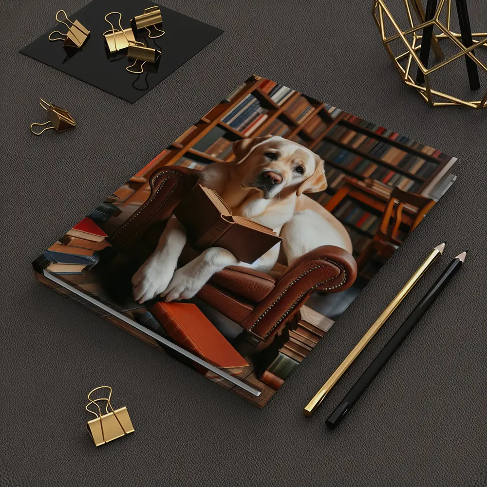 Labrador Retriever Reading Book In Library – Notebooks