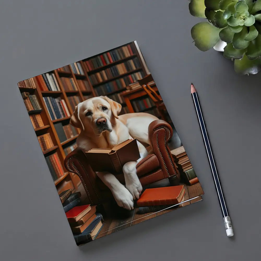 Labrador Retriever Reading Book In Library – Notebooks