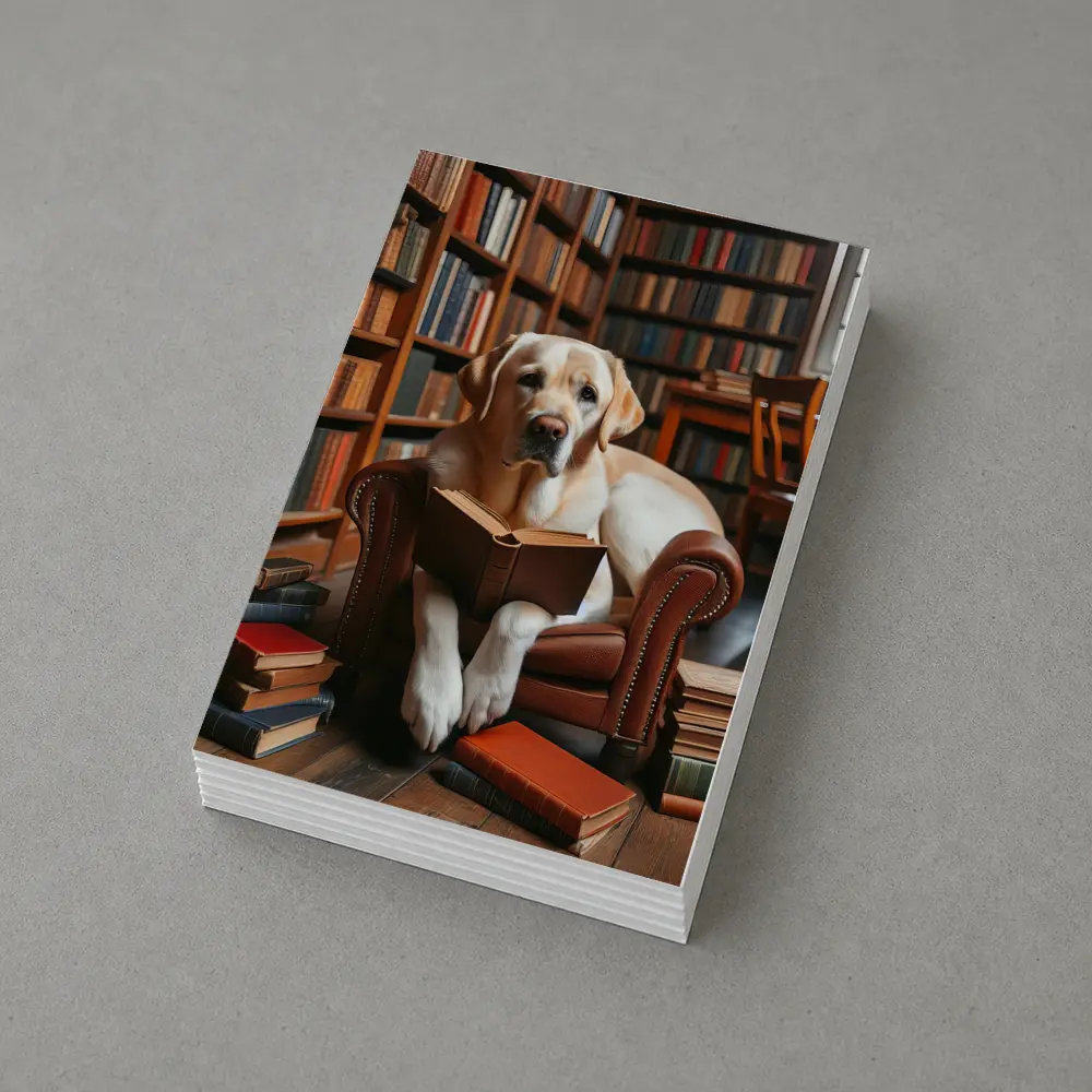 Labrador Retriever Reading Book In Library – Postcards