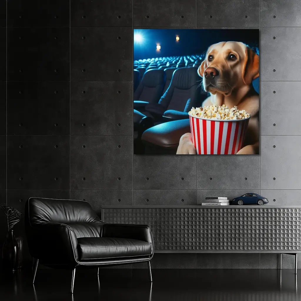 Labrador Retriever Watching Movie With Popcorn – Wall Art
