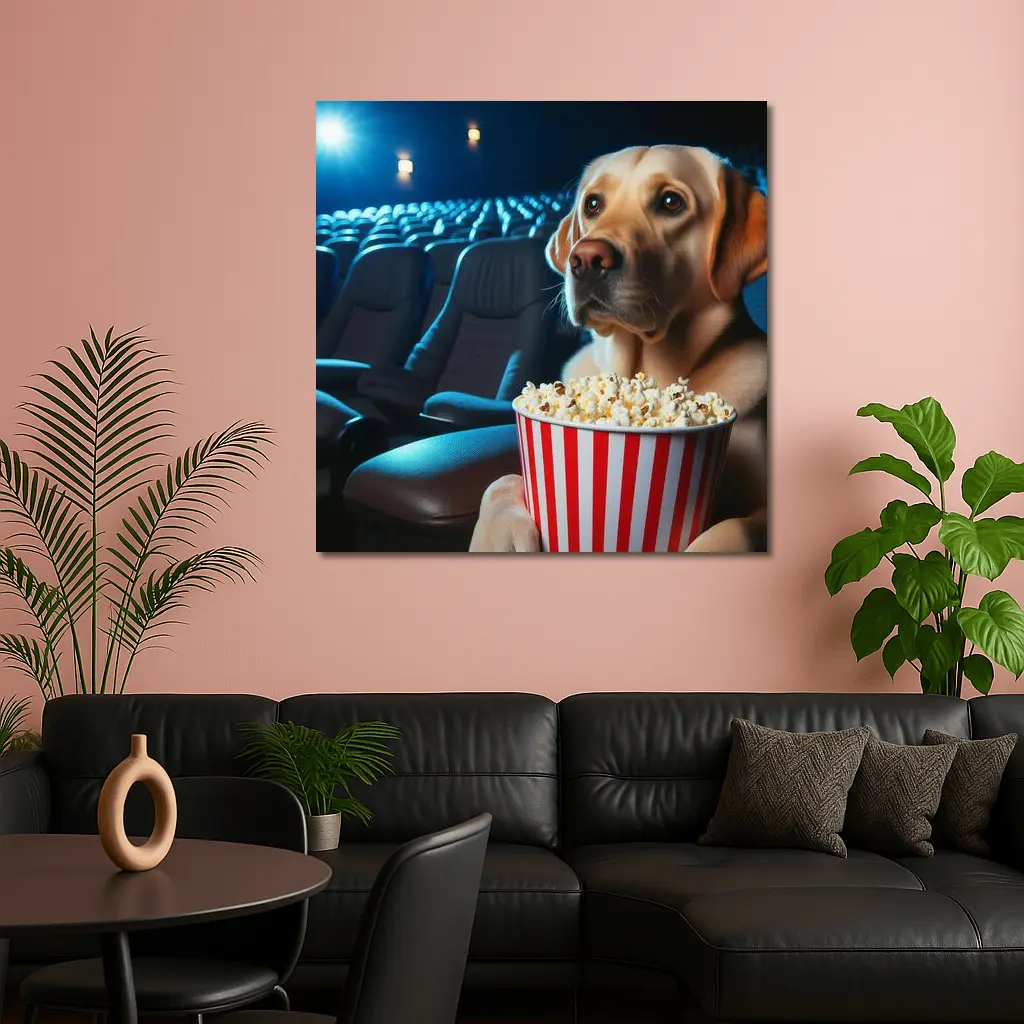 Labrador Retriever Watching Movie With Popcorn – Wall Art